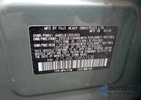 2016 Subaru Forester 2.5I from USA, damaged, VIN JF2SJABC7GH551526